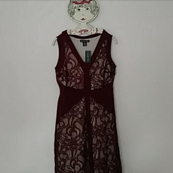 Candalite Petite Dresses & Skirts - NWT Burgundy & Beige Lace Maxi Dress